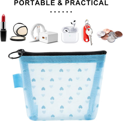 Mini Mesh Bags with Zipper, 4 Pieces, Small Clutch Make Up Transparent Cosmetic Bag for Girls Organization Toiletries Travel (Black/Purple/Blue/Pink), ['Black', 'Lila', 'Blue', 'Pink']