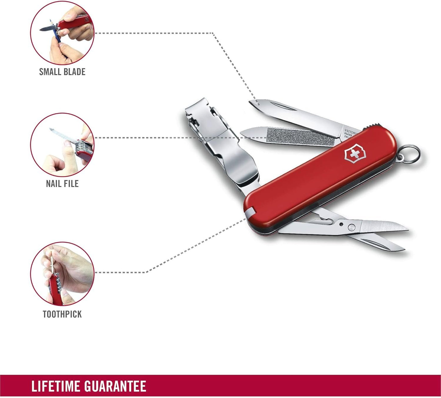 Victorinox Nail Clip 580, 8 Functions, Swiss Made Multi-Tool with Nail File, Nail Cleaner and Small Blade - Red