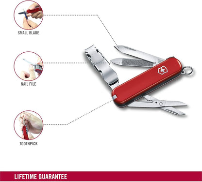 Victorinox Nail Clip 580, 8 Functions, Swiss Made Multi-Tool with Nail File, Nail Cleaner and Small Blade - Red
