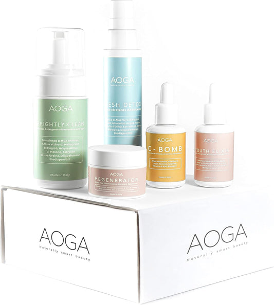 Skin Care Organic Anti-Wrinkle & Anti-Stain Face Kit – Korean Skincare [5 Products]: Cleansing Mousse, Tonic Mist, Hyaluronic Acid Face Serum, Anti-Stain Serum for Face Vitamin C, Snail Slime Cream