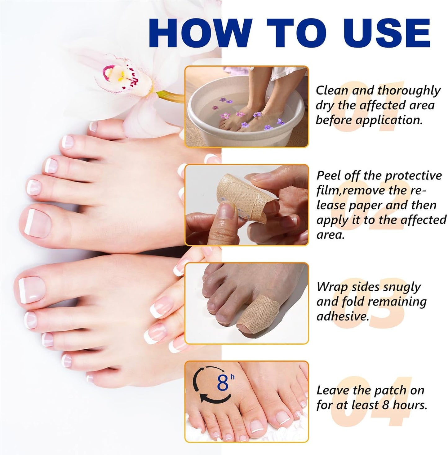 Toenail Repair Patches, 32 Pieces Breathable Nighttime Nail Stickers, Crack and Discoloration Foot Care Pedicure Solution, Ideal for Men, Women, Athletes, Home Use 2.16 Inch