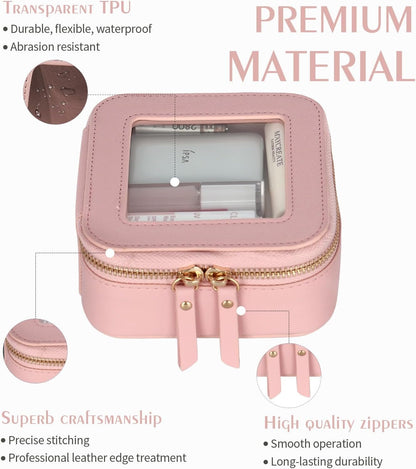 Small Clear Travel Toiletry Bag, Mini Clear Makeup Bag Toiletries Bag Small Makeup Bag with Gold Zipper for Car Essentials (Pink)