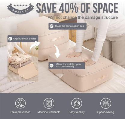Ultra Space Saving Self Compression Organizer, Goramblessip Compression Organizer, Heavy Duty Moving Bags, for Comforters Blankets Bedding (Beige,X-Large)