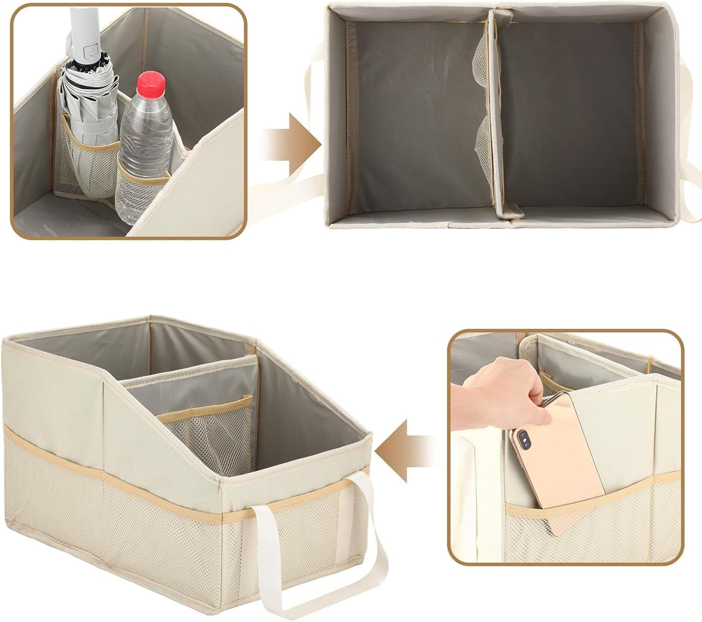 Honeydak Car Storage Organizer Box for Console Front/back Seat with Divide and Multi-pockets Automotive Car Caddy Organizer for SUV, Truck Foldable Passenger Seat Organizer for Kids Adults Accessories