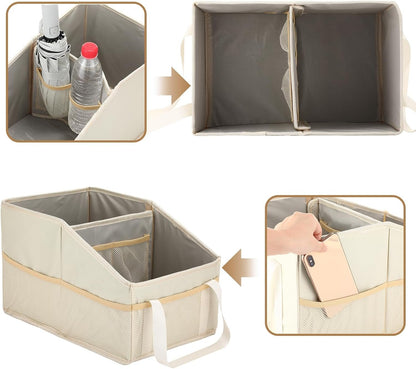 Honeydak Car Storage Organizer Box for Console Front/back Seat with Divide and Multi-pockets Automotive Car Caddy Organizer for SUV, Truck Foldable Passenger Seat Organizer for Kids Adults Accessories