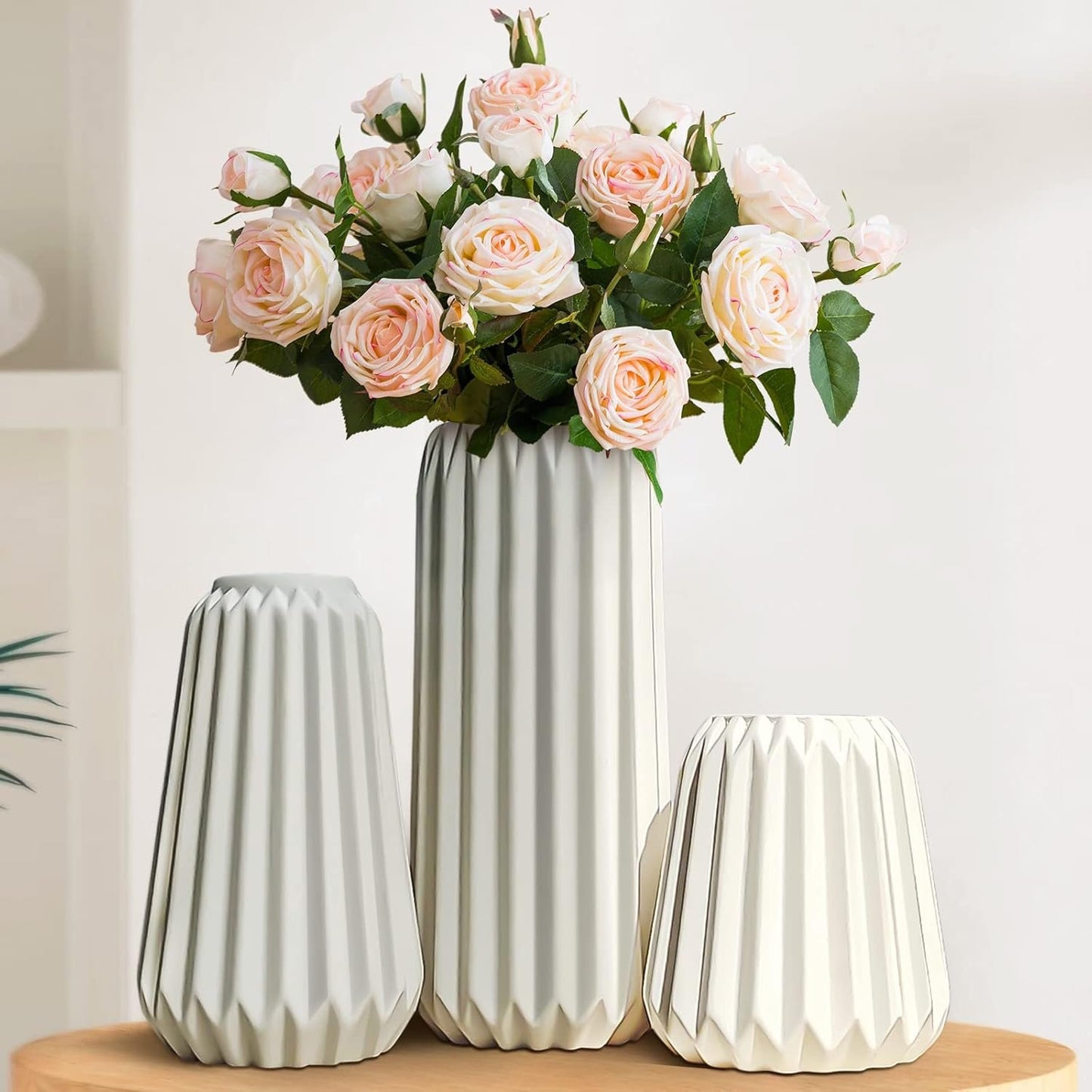 White Ceramic Vases -Set of 3 Flower Vase for Modern Home Decor,Nordic Minimalism Style for Wedding Party Bedroom Office Entryway Living Room & Bathroom Shelf Decor Centerpiece Table Decorations