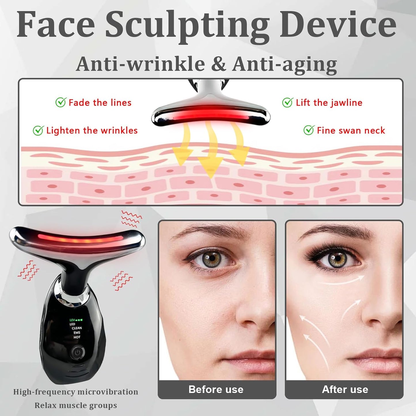 7-in-1 Neck Face Beauty Massager, Update Red Light Therapy for Face Neck Massager, Portable Facial Beauty Device for Skin Care, Wrinkle, Lifting, Face Sculpting, Firming Sagging Skin Tool
