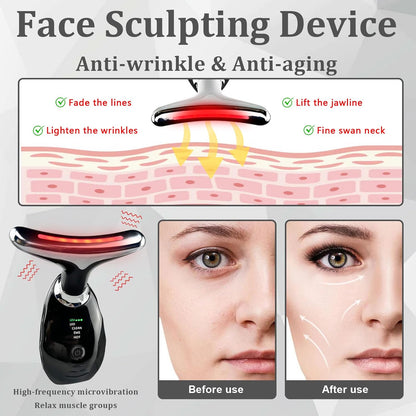 7-in-1 Neck Face Beauty Massager, Update Red Light Therapy for Face Neck Massager, Portable Facial Beauty Device for Skin Care, Wrinkle, Lifting, Face Sculpting, Firming Sagging Skin Tool