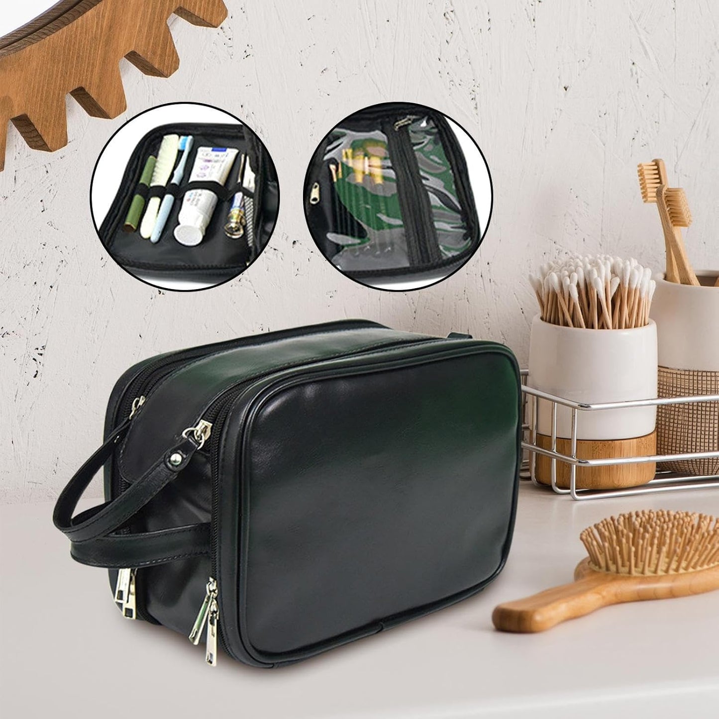 Toiletry Organizer, Bathroom Travel Bag, Travel Toiletries Bag, Men's Toiletry Kit, Shaving Kit Organizer, 24 x 17 x 14 cm, Large Capacity Toiletry Bag Organizer for Bathroom and Travel Use, Black,