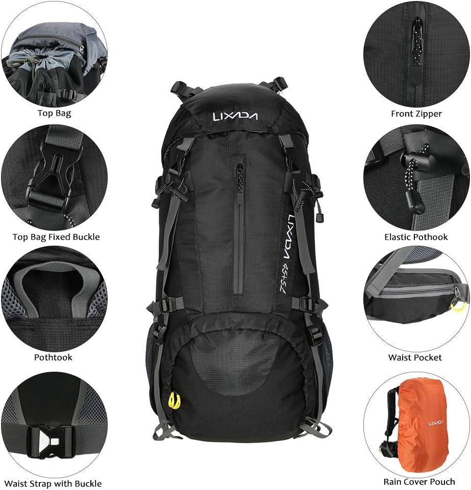 Mingzhe 50L Water Resistant Outdoor Sport Hiking Camping Travel Backpack Pack Mountaineering Climbing Backpacking Trekking Bag Knapsack with Rain Cover