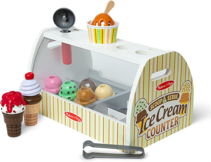 Melissa & Doug Wooden Scoop and Serve Ice Cream Counter (28 pcs) | Play Food and Accessories | Pretend Food, Ice Cream Toys, Ice Cream Shop Toys For Kids Ages 3+