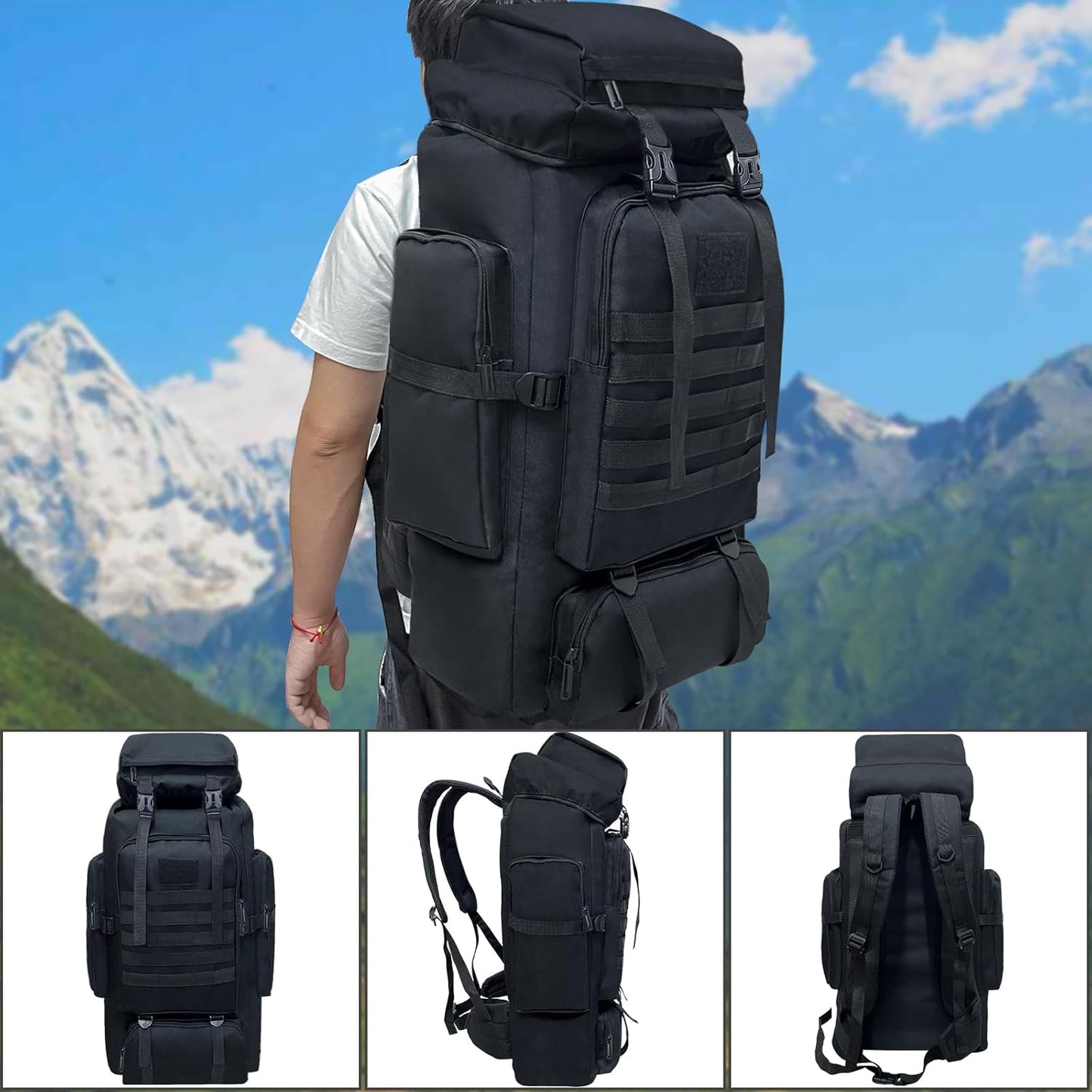 Ogetok 80 L / 100 liter Camping Backpack Hiking Military Tactical Backpack, Adjustable Waterproof Large Capacity Travel Daypacks Outdoor Rucksack
