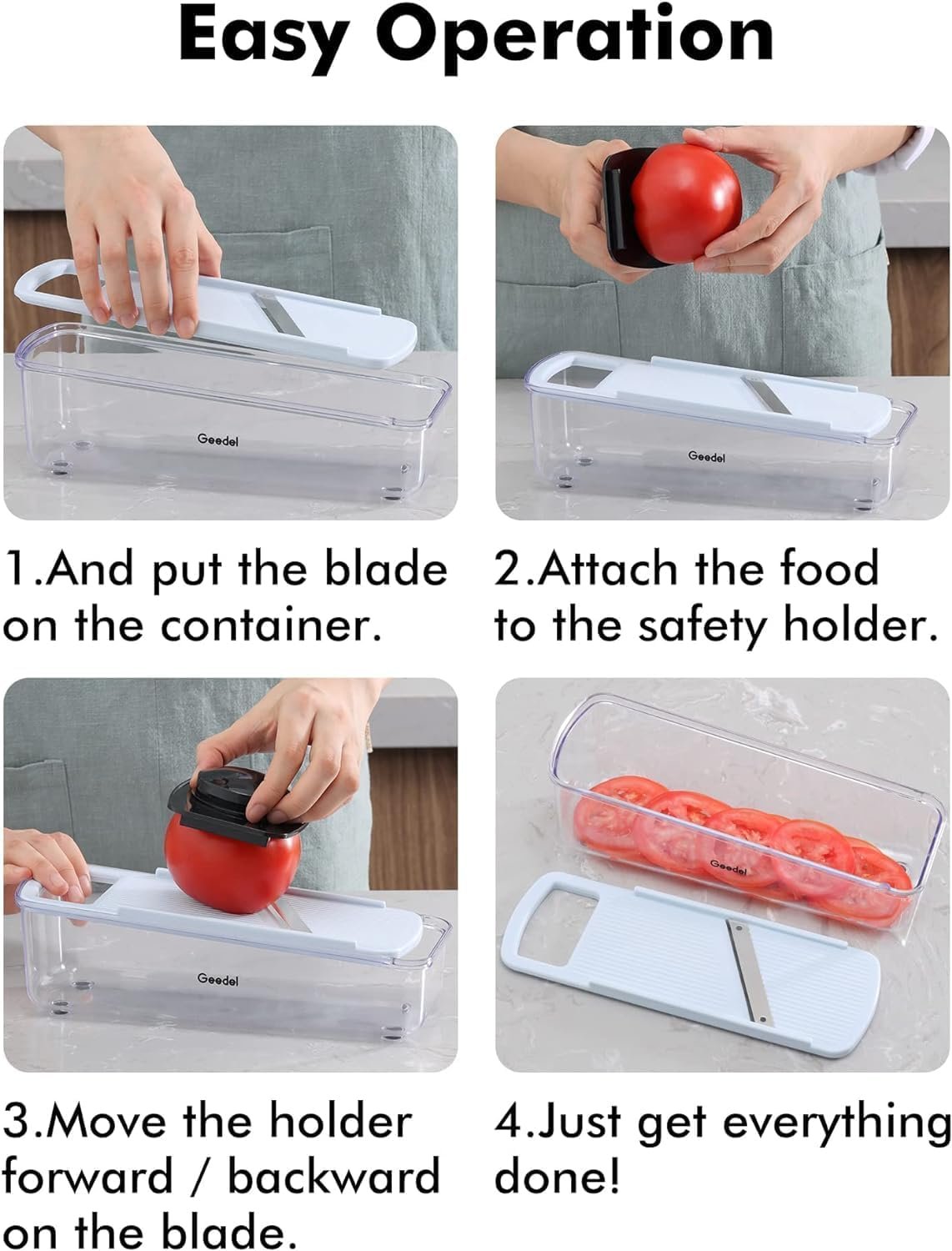 Geedel Mandoline Slicer for Kitchen, Potato Onion Slicer Vegetable Cutter, Cheese Grater Carrot Shredder Zucchini Julienner for Veggies, Cheese, Fruit, Salad
