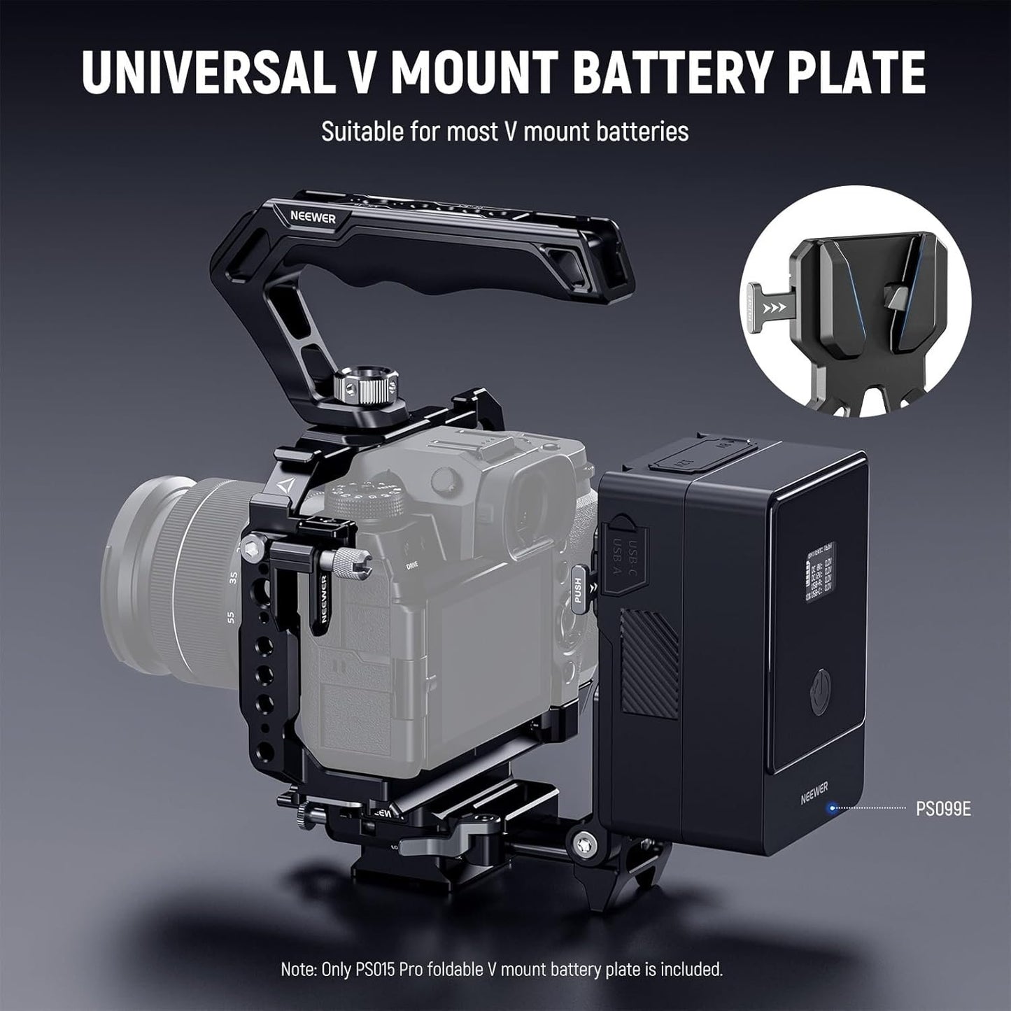 NEEWER V Mount Battery Plate with Arca Type Quick Release Plate, Foldable V Lock Mounting Adapter for NEEWER PS099E, Compatible with Camera Cage Video Rig Accessories DJI RS4 RS3 Gimbal, PS015 PRO