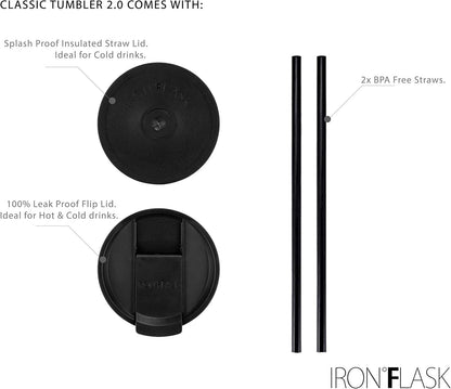 IRON °FLASK Classic Tumbler - 2 Lids, Vacuum Insulated Stainless Steel Water Bottle, Double Walled, Drinking cup, Thermos Travel Mug (Pearl, 24 oz Solid Lid)