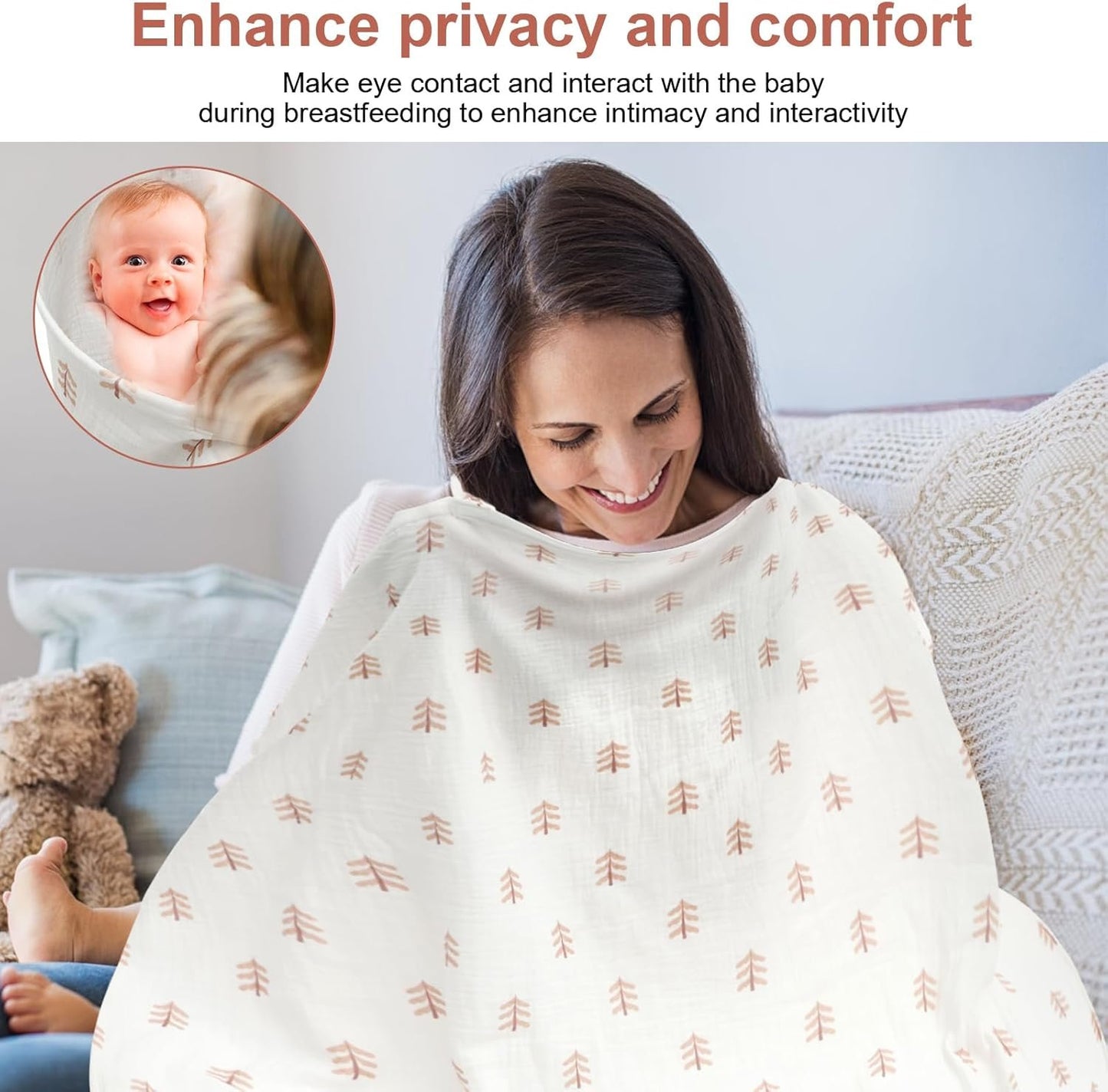 2Pcs Breastfeeding Cover Soft Breathable Cotton Baby Nursing Cover Adjustable Privacy Nursing Apron with Arch Neckline for Mum Home Travel