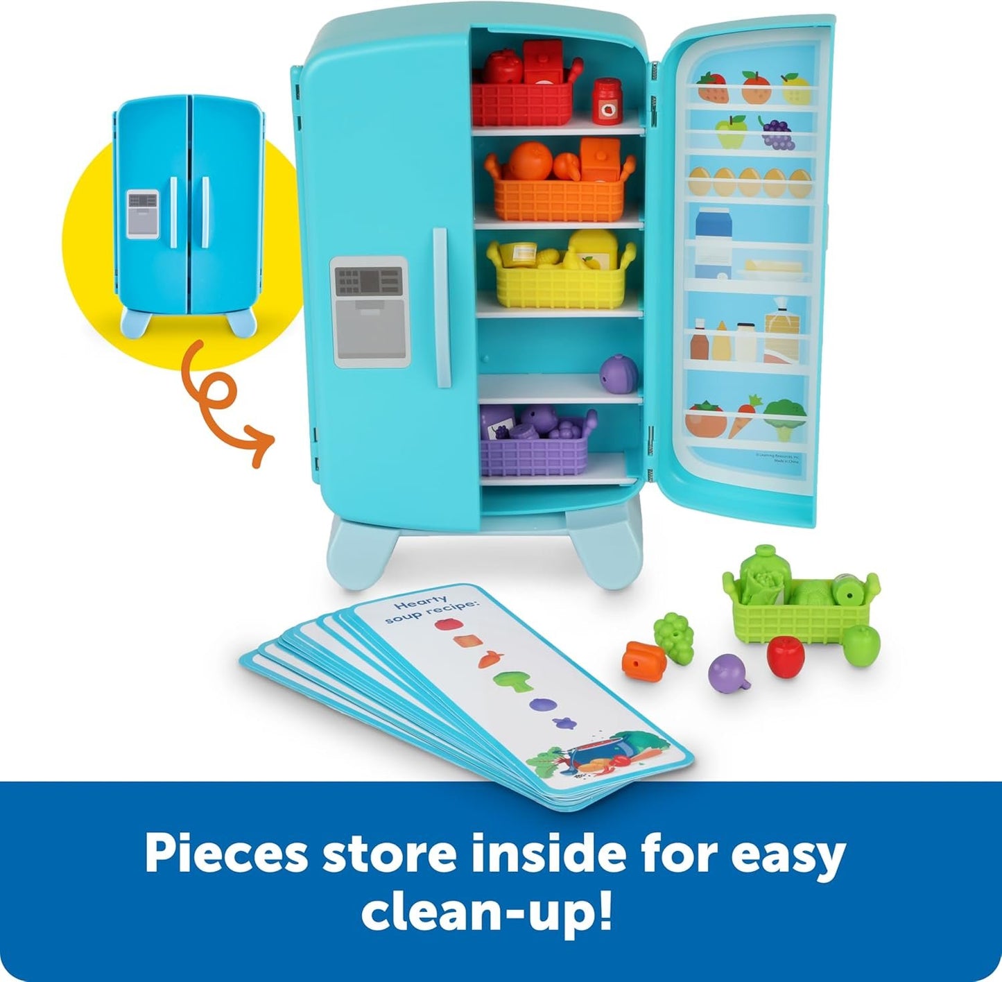 Learning Resources Sorting Snacks Mini Fridge,51 Pieces, Ages 3+, Toddler Toys, Educational Toys, Snack Toys,Plastic Food Toys,Kids Kitchen Accessories