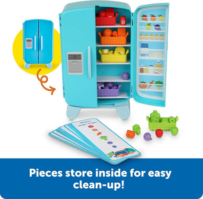 Learning Resources Sorting Snacks Mini Fridge,51 Pieces, Ages 3+, Toddler Toys, Educational Toys, Snack Toys,Plastic Food Toys,Kids Kitchen Accessories