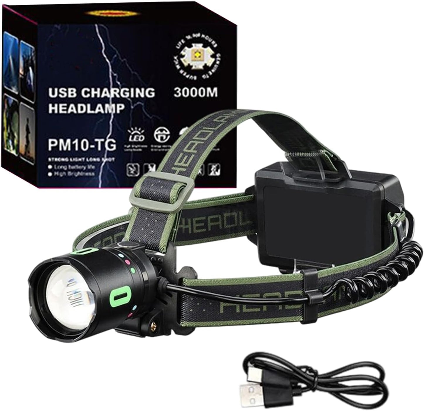 Generico Head Flashlight, Forehead Headlamp Light, 3.54x5.11x4.33 Inches Waterproof Bright Torch, 8 Lighting Modes, Safety Warning Feature for Adults, Fishing, Backpacking, Outdoor Walking
