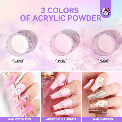 SAVILAND Acrylic Nail Kit French Sculpture Set: Clear/Nudes/Pink Acrylic Powder and Liquid Set Acrylic Nail Brush Cuticle Oil for Nail Care Professional DIY Acrylic Nail Art Beginner Acrylic Nail Kit