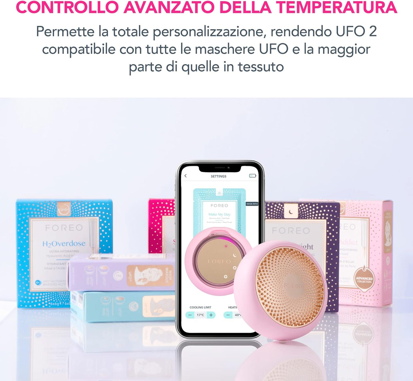 FOREO UFO 2 LED Face Mask Treatment, Full Spectrum LED Face Treatment, Thermotherapy, Cryotherapy, Facial Massager, Best Absorption of Skincare Products, Fuchsia