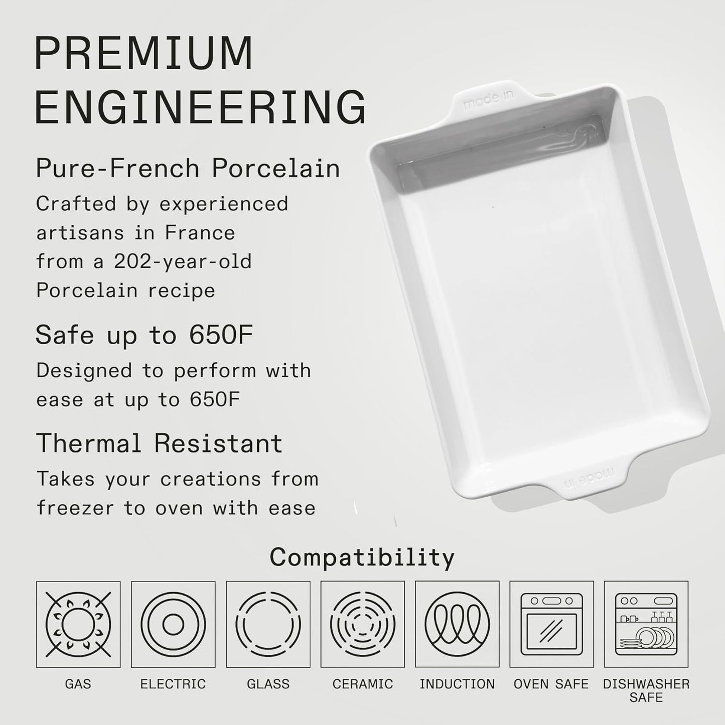 Made In Cookware - Rectangular Baking Dish - White - Hand Crafted Porcelain - Professional Bakeware - Made in France