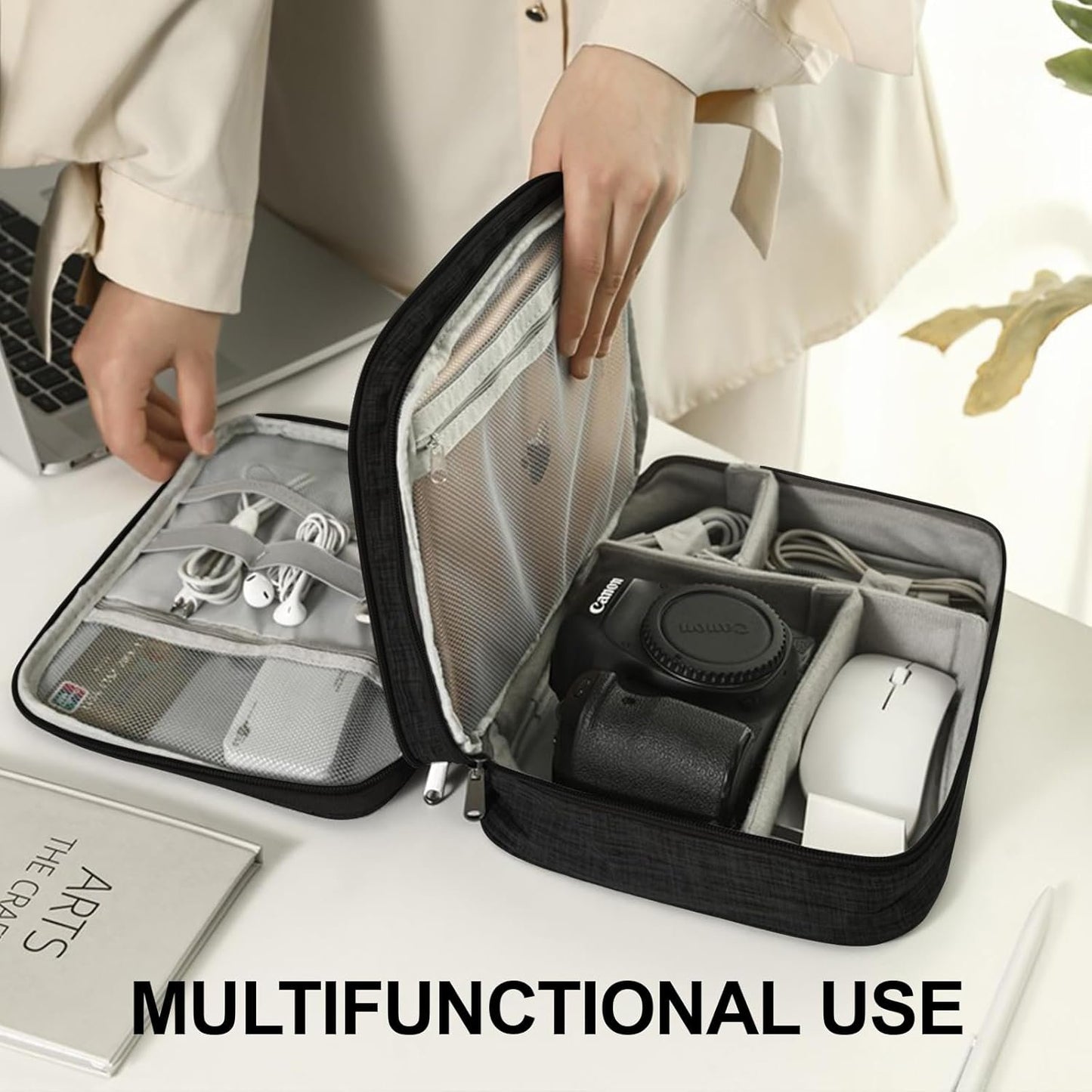 Cable Organiser Bag, T Tersely Double Layer Electronics Travel Organizer Storage Bag, Universal Traveling Gear Accessories Carrying Case Pouch for iPad mini Cables Phone Chargers Adapter Hard Drive