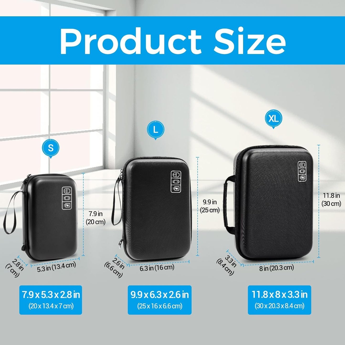 ProCase Hard Travel Electronic Organizer Case for MacBook Power Adapter Chargers Cables Power Bank Apple Magic Mouse Apple Pencil USB Flash Disk SD Card Small Portable Accessories Bag -L, Black