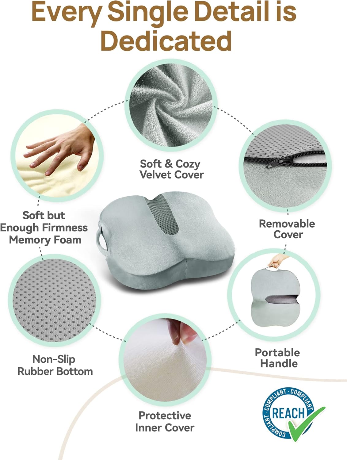 TRAVEL EASE Memory Foam Seat Cushion, Butterfly-Shape Seat Cushion for Long Hours Sitting Comfort, Butt Support Pillow for Office Chair, Car Seat, Dining Chair (Smoky Gray)