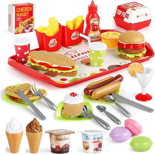 LiDi RC Fast Food Set 59 PCS Kitchen Toy Set for Pretend Play, Kitchen Accessories,Removable Food Toy, Kids Toddlers Play Food Toys, Party Favor Christmas Stocking Stuffers