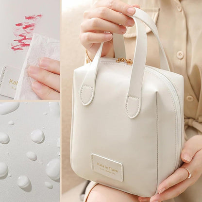 Toiletry Bag | Toiletry Bag for Women | Large PU Leather Organizer - Toiletry Bag with 2 Compartments and 6 Pockets - Water-Resistant Portable Hygiene Bag for Makeup - Travel Companion, White