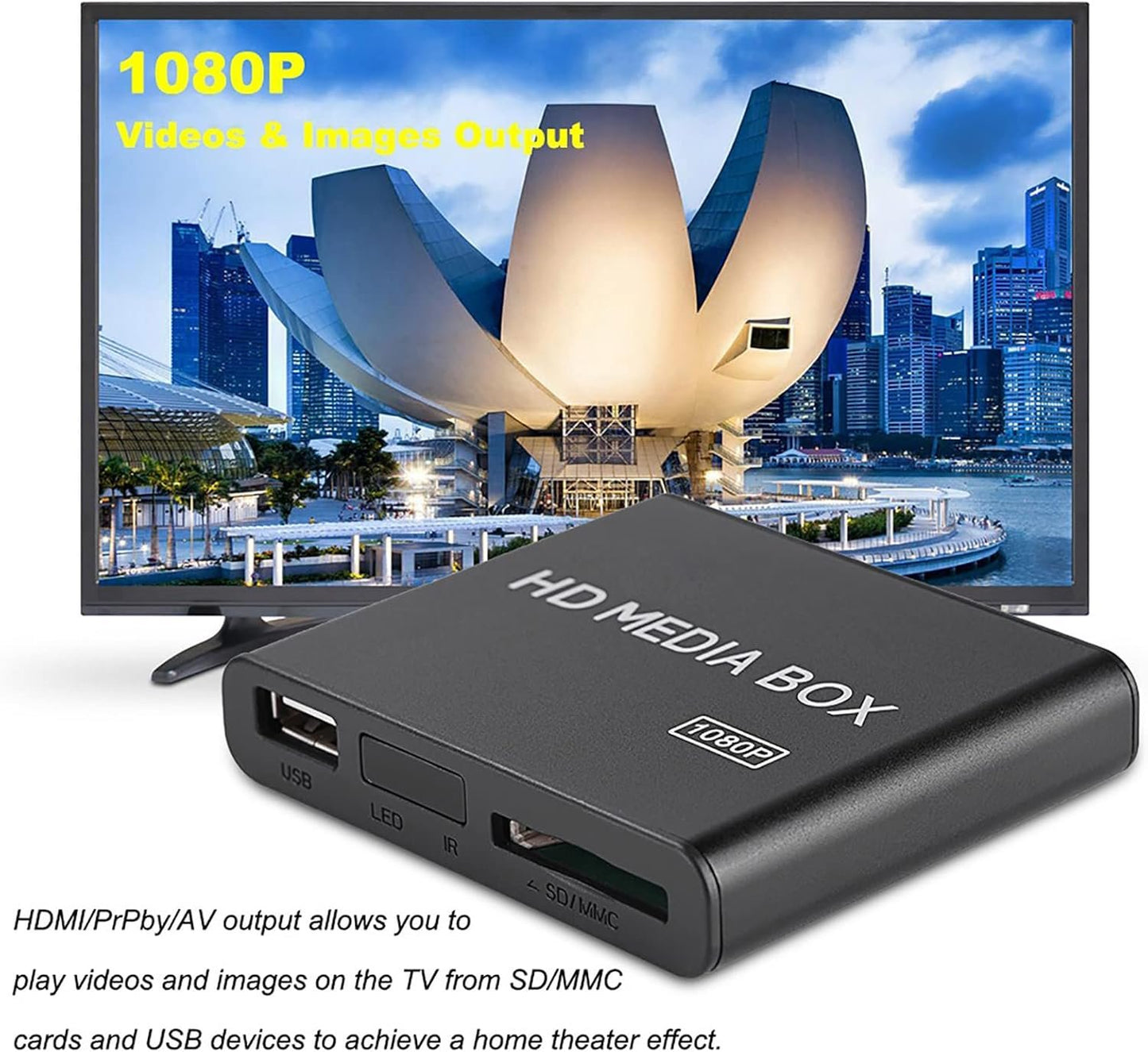 Video Player, Mini Box Media Player, Video Player Clearly View Easy to Install 1080P Media Player, for Home Video Display Play Game Entertainment (US Plug 100 to 240V)