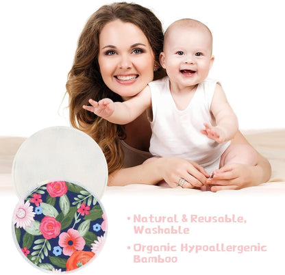 ZONEY 12Pcs Reusable Breast Pads, Bamboo Nursing Pads with Wet and Laundry Bag Floral Nipple Pads Breastfeeding, Nursing Pad Absorbent Pads for Breastfeeding Maternity (Flower)