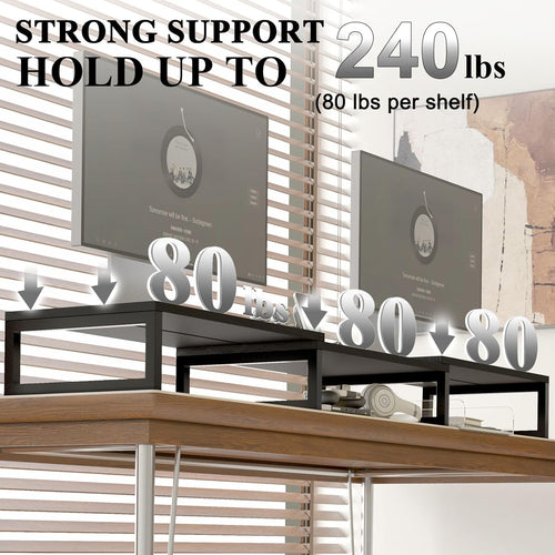 TEAMIX 3 Shelf Monitor Stand Riser with Metal Leg, Dual Monitor Stand Adjustable Stand for TV/Screen/PC/Printer/Laptop Riser with Storage for Home Office