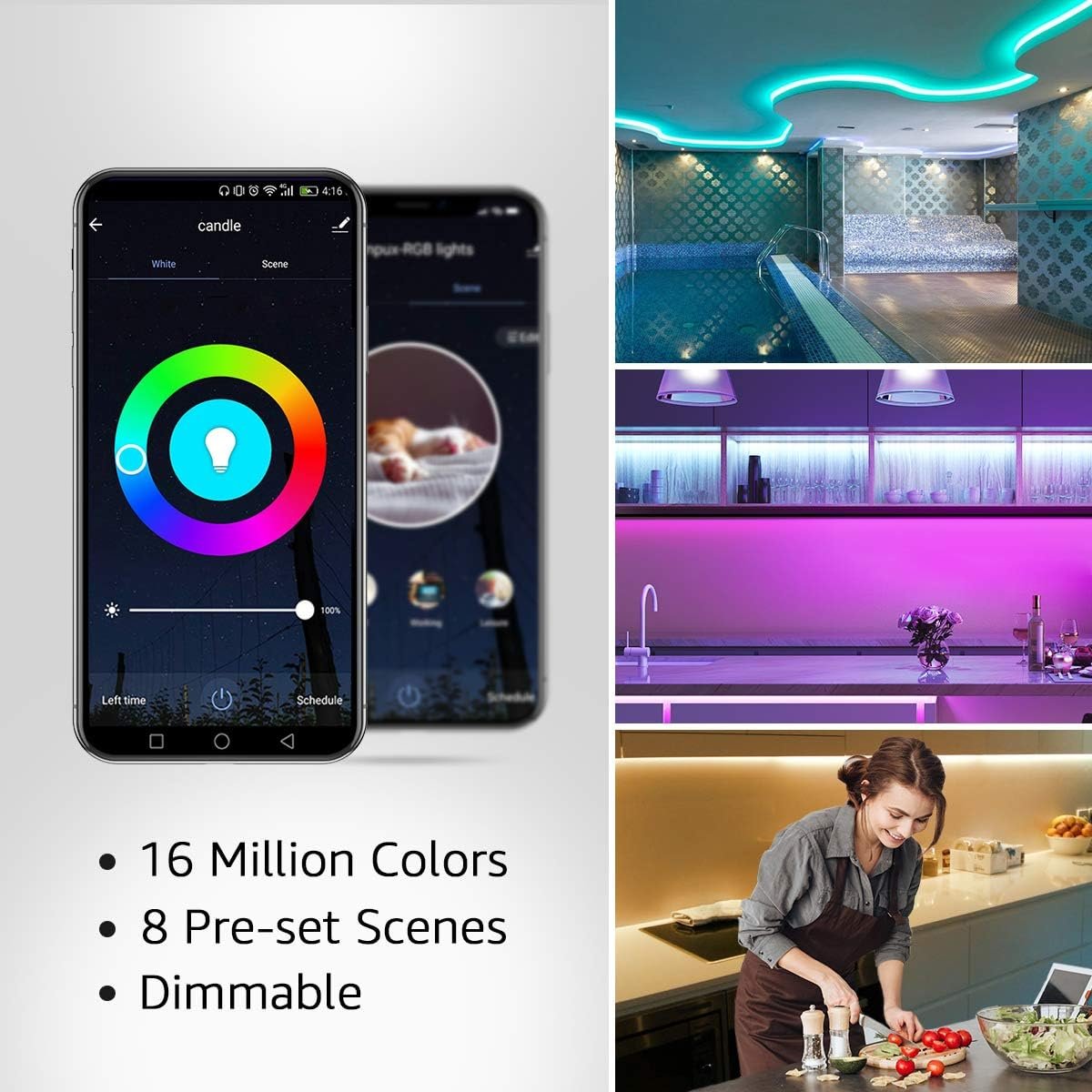 LE Waterproof Smart LED Light Strip, Work with Alexa and Google Assistant Led Lights, Support Voice/APP/Remote/in-line 4 Control Ways, 5050 SMD LEDs Brightness Dimmable LED Lights Strip (32.8ft)