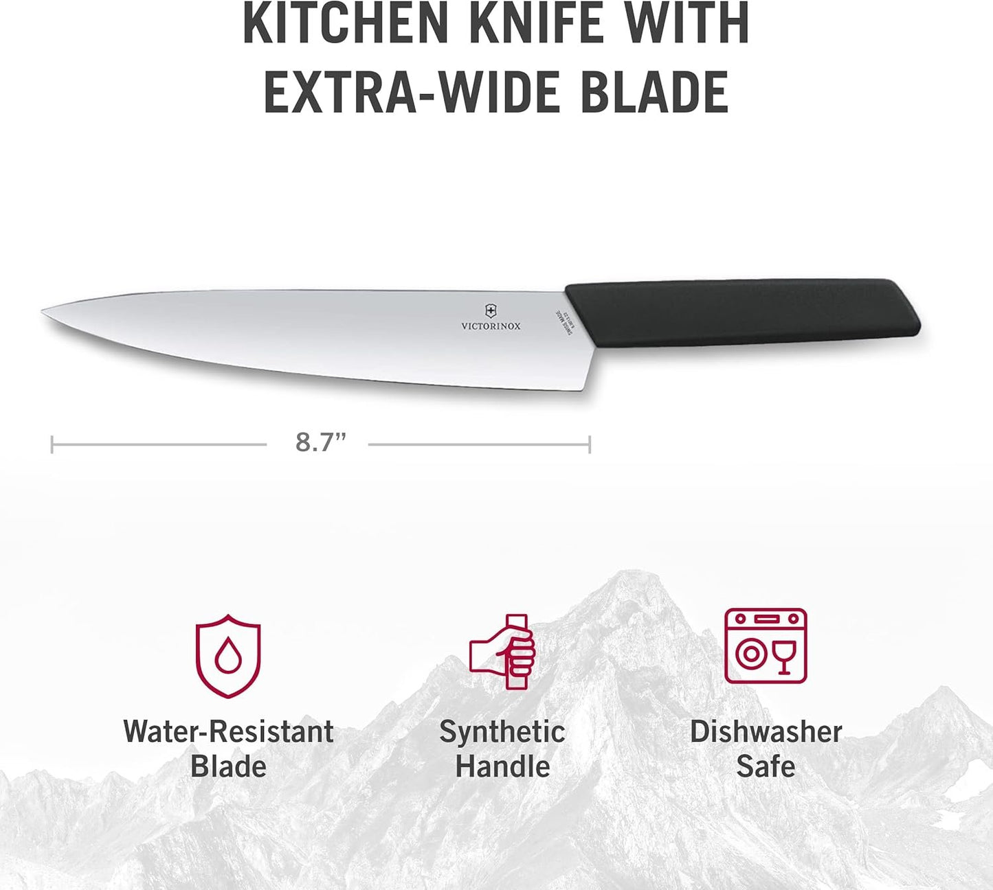 Victorinox Swiss Modern Chef's Knife - Kitchen Knife for Cutting Meat, Fruit & Vegetables - Premium Kitchen Accessories - Black Handle, 8.5"
