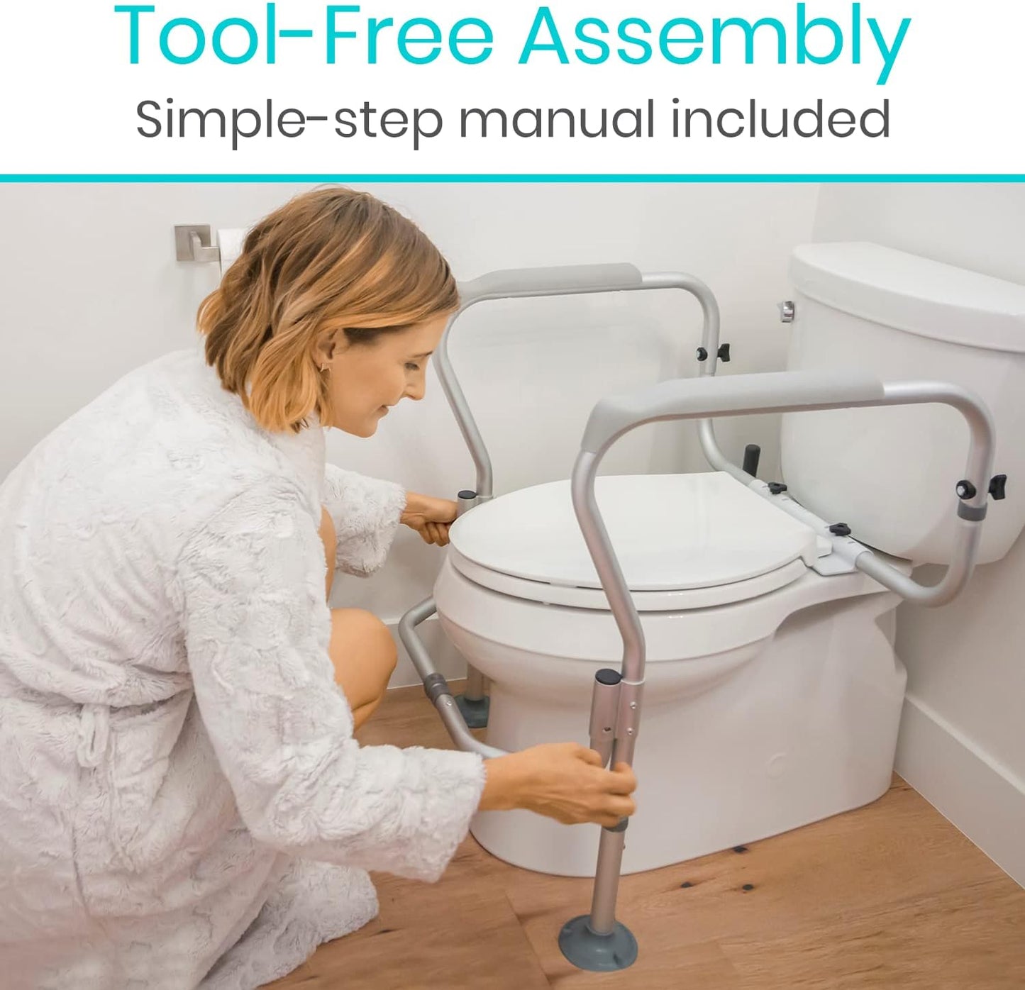 Vive Toilet Safety Rail Frame - Grab Bars for Bathroom - Fall Prevention - Adjustable Non Slip for Adults, Seniors, Elderly, Disabled, Handicapped - Padded Handle Support - Medical Device for Home Use