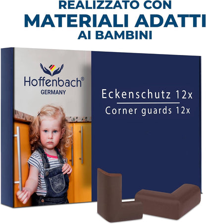 Hoffenbach 12 x Baby Corner Guards - Rubber Corner Protector for Furniture, Table and Edges - Self Adhesive Corner Guard, Baby Bump and Fall Protection, Safety for Children in the Home Brown