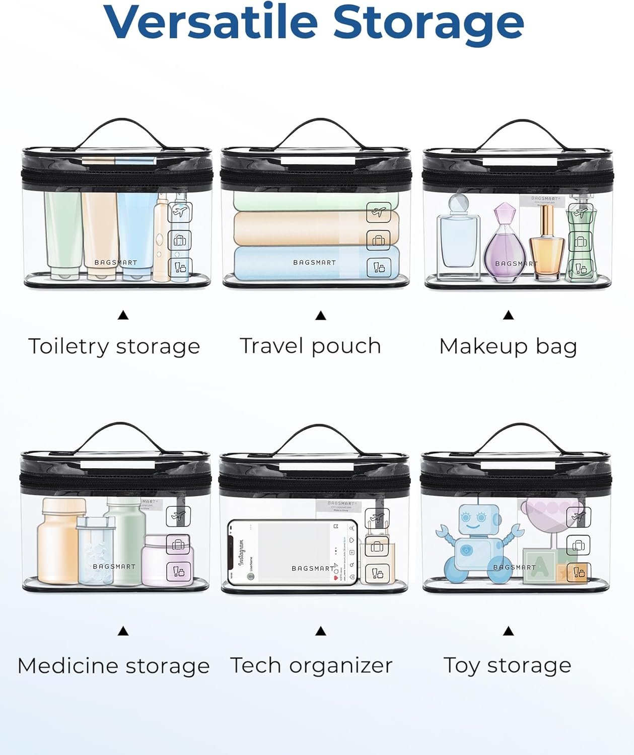 BAGSMART TSA Approved Toiletry Bag, Clear Makeup Cosmetic Bag Organizer, Quart Size Travel Bag for Toiletries, Carry-on Travel Accessories Essentials, Purple, 2 Pack