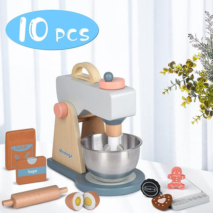 Play Kitchen Accessories Wooden Mixer Set Pretend Play Food Sets for Kids Role Play Toys for Girls and Boys