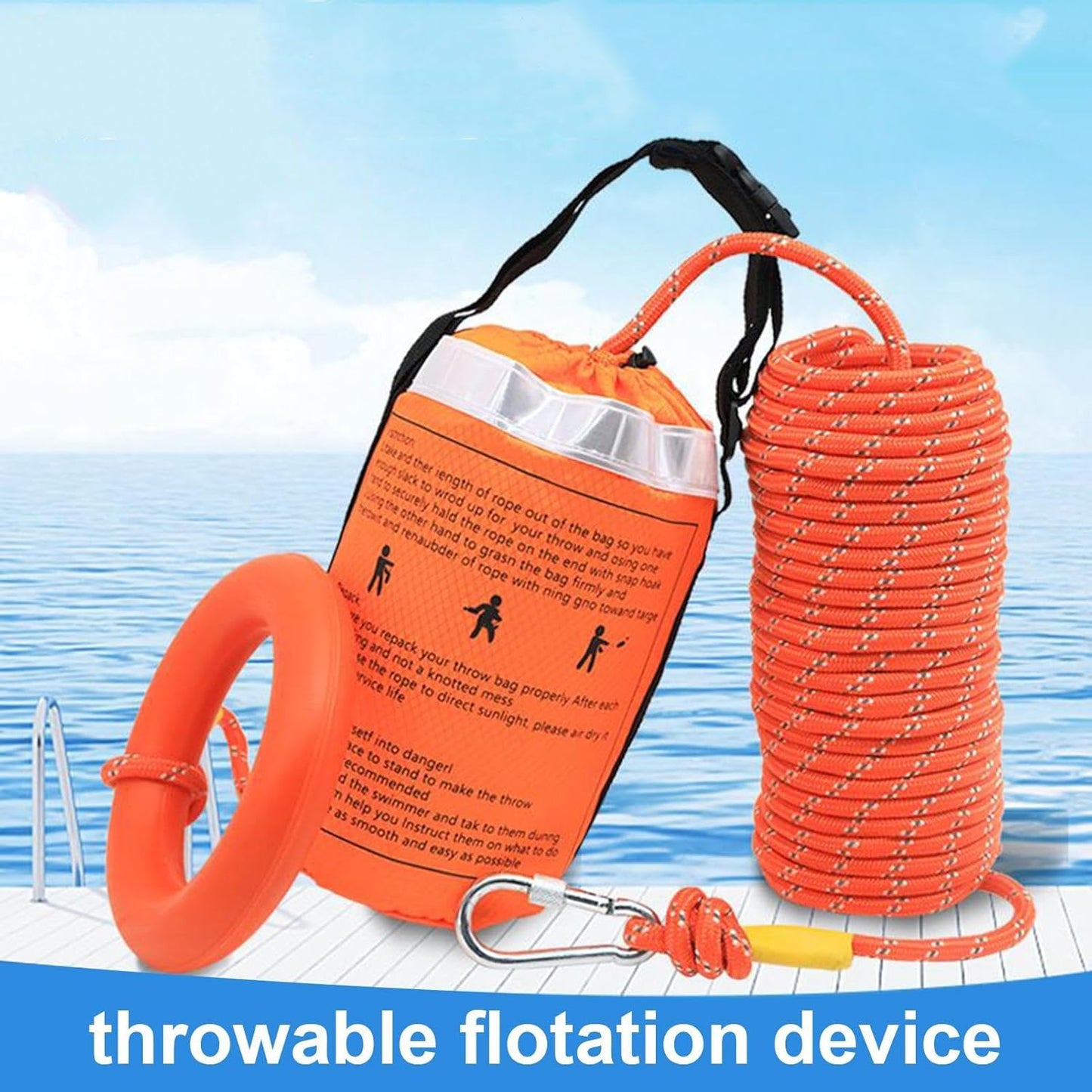 Throw Bags for Water Rescue, 881.85 Lbs Safety Throws Bag, 0.31inches High-Visibility Flotation Device, Outdoor Liquid Sports Gear Kayaking, River Trips, Crisis Safe Tool