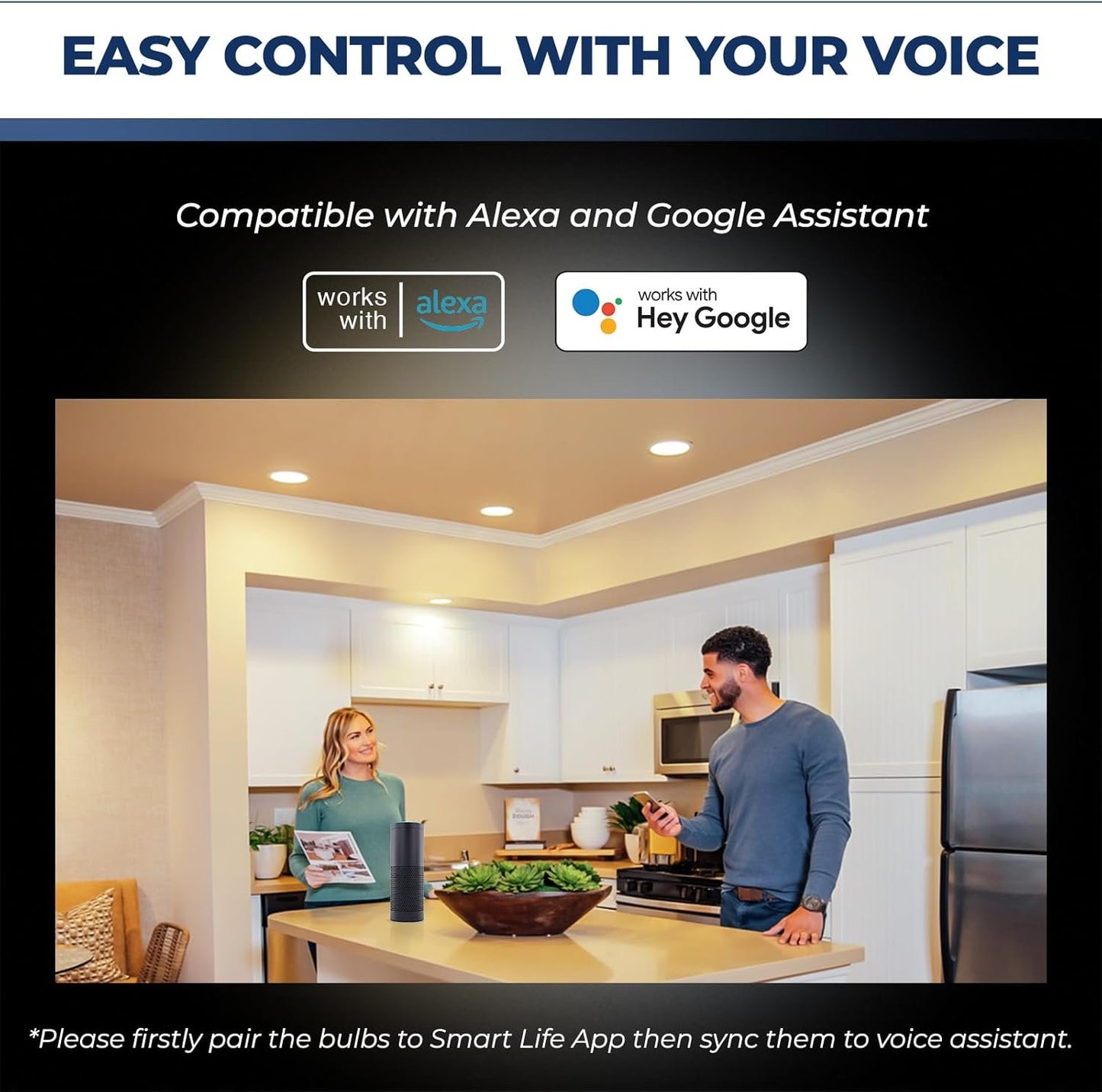 Smart Light Bulbs 75W Equivalent, 1100LM 12W RGBCW BR30 E26 Recessed Flood Light Bulb Compatible with Alexa/Google Assistant/Smart Life, No Hub Required, 2.4G WiFi, ETL Listed, 4PCS