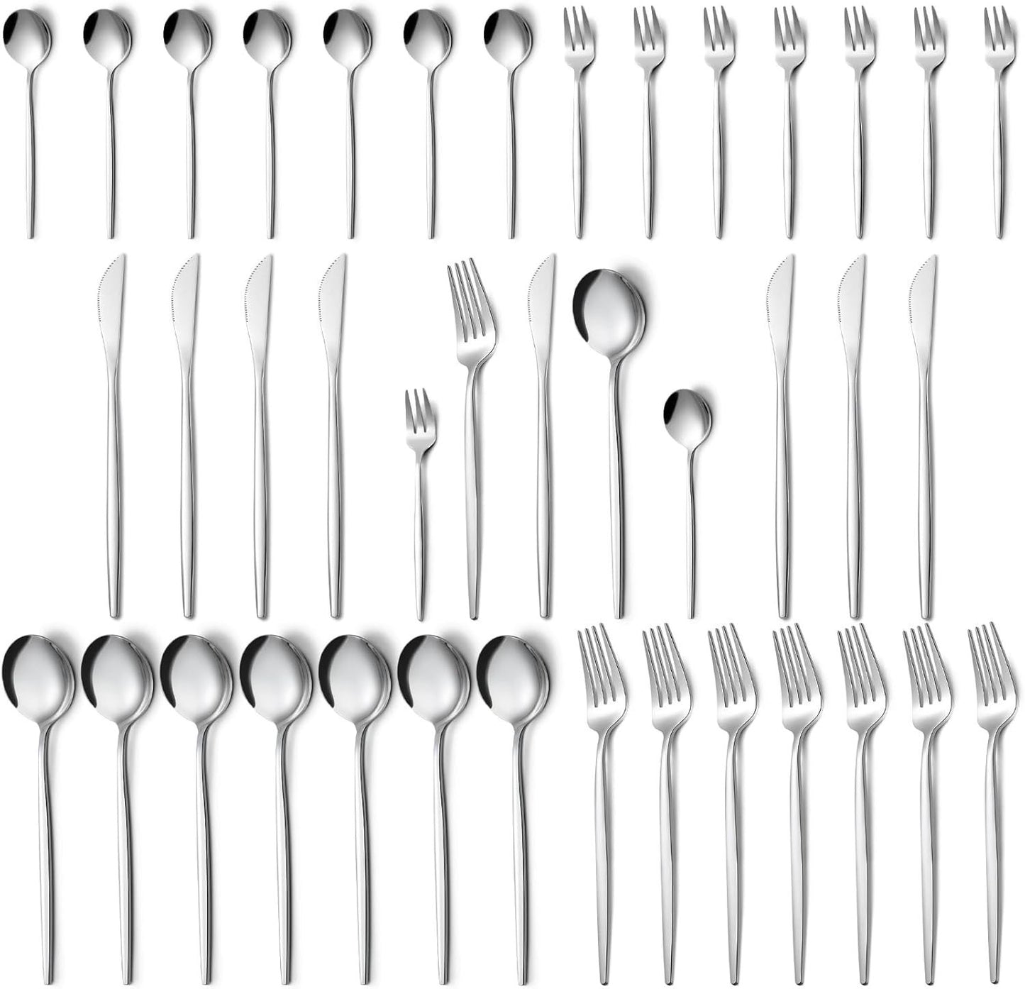 Pleafind 40-Pieces Silverware Sets for 8, Silver Polished Cutlery Set, Stainless Steel Flatware Set, Include Forks Spoons and Knives Set, Dishwasher Safe Utensil Sets for Home Restaurant