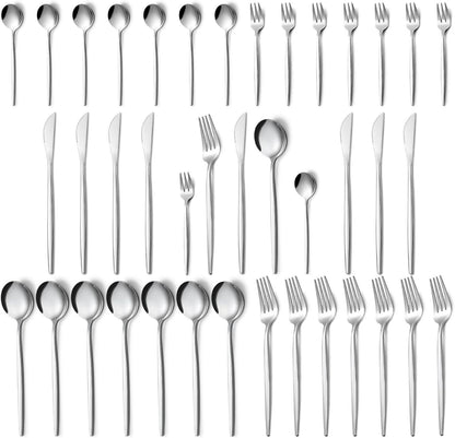 Pleafind 40-Pieces Silverware Sets for 8, Silver Polished Cutlery Set, Stainless Steel Flatware Set, Include Forks Spoons and Knives Set, Dishwasher Safe Utensil Sets for Home Restaurant