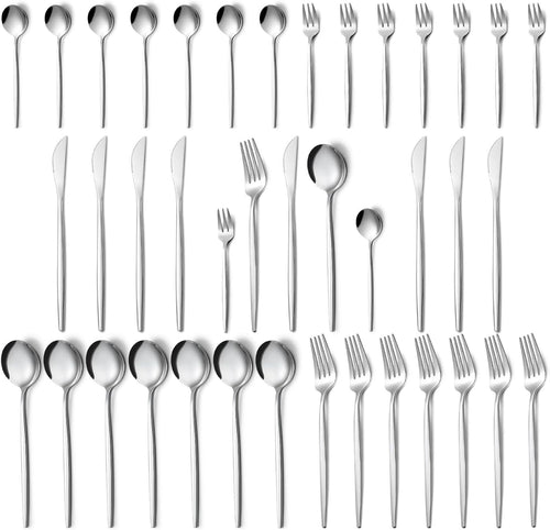 Pleafind 40-Pieces Silverware Sets for 8, Silver Polished Cutlery Set, Stainless Steel Flatware Set, Include Forks Spoons and Knives Set, Dishwasher Safe Utensil Sets for Home Restaurant