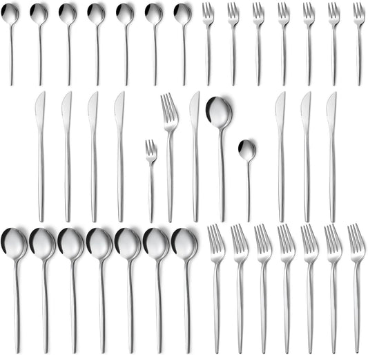 Pleafind 40-Pieces Silverware Sets for 8, Silver Polished Cutlery Set, Stainless Steel Flatware Set, Include Forks Spoons and Knives Set, Dishwasher Safe Utensil Sets for Home Restaurant