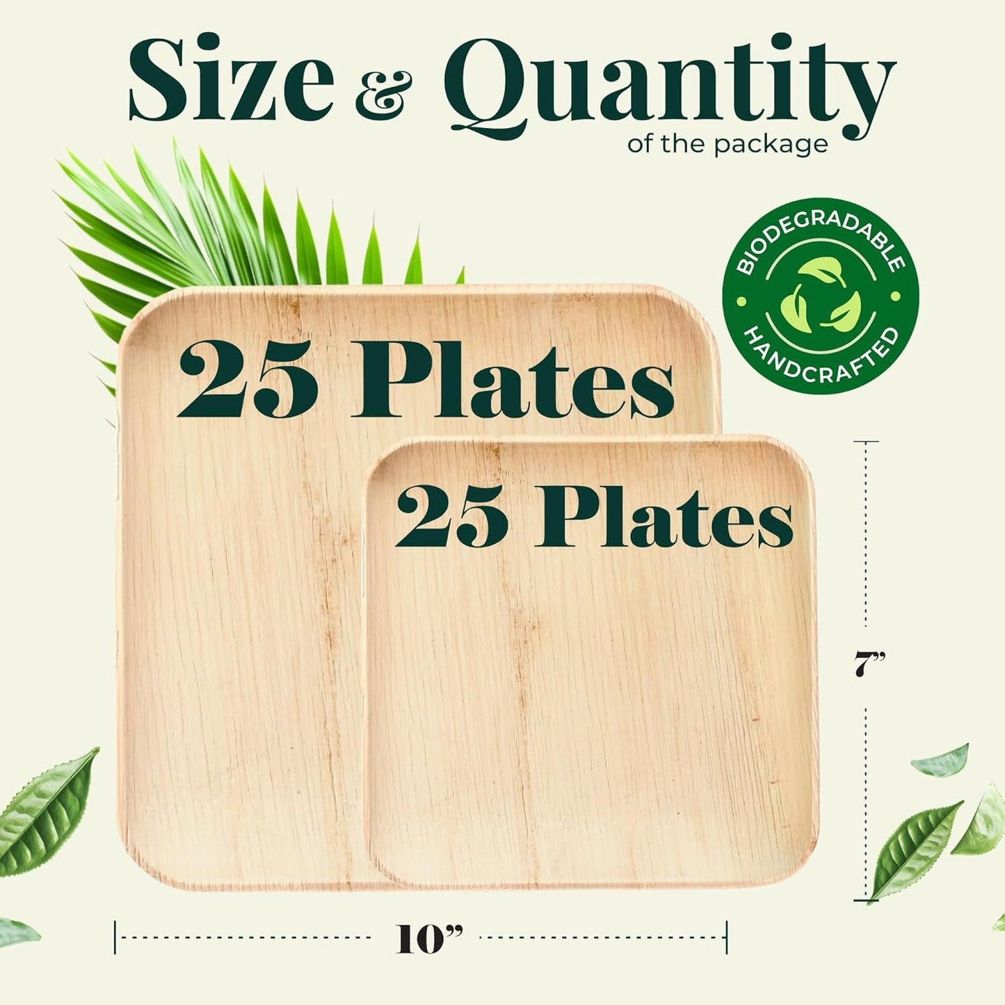Palm Leaf Plates Bamboo Paper Plates Disposable 10 Inch & 7 Inch Bulk Party Pack Eco Compostable Biodegradable Wooden Plates Best Alternative To Plastic Paper Plates (50 pc)