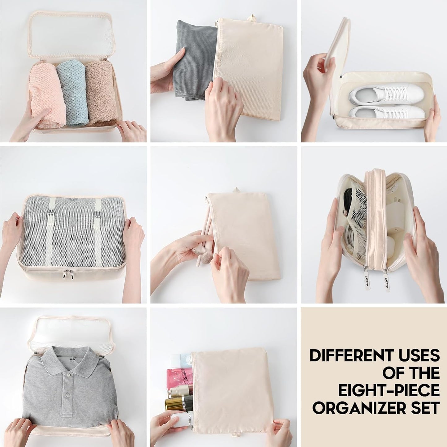 Carttiya 8-Piece Set Suitcase Organizer, Space-Saving, Waterproof Travel Cubes, Multifunctional Packing Cubes, Packing Cubes, Organizer Suitcases Set