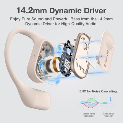 TOUGH ON True Open Ear Earbuds Wireless Bluetooth 5.3 Headphones with Microphone, Earbuds with Earhooks, ENC Noise-Cancellation, 45H Playtime, Long-Lasting Comfort, Crystal-Clear Calls for Driving/Gym