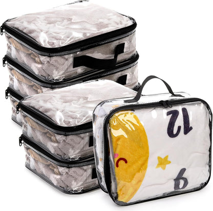 Fasmov 6 Pack Large Clear Travel Packing Cube, See-Through PVC Organizer, Vinyl Zippered Storage Bags Multipurpose Pouch with Handle for Suitcase Pants, Cashmere, Sweaters Shirts Dress Storage
